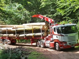 Aufbau fur Dreiachs-Teleskopsattelauflieger mit hydraulischer Zwangslenkung Scania 6x4 + Krane DIEBOLT D28-87