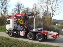 Aufbau fur Dreiachs-Langholznachläufer Scania 6x4 + Krane Tajfun-Liv 300K87