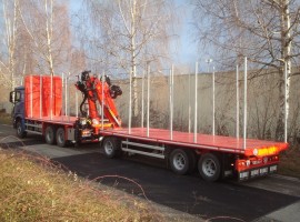 Aufbau mit Dreiaachs-Pritscheanhänger Mercedes Benz 6x4 + Krane Epsilon Q170Z96 + R31700
