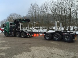 Aufbau fur dreiachs-Langholznachläufer mit Rohrdeichsellenkung Scania 6x4 + Krane Epsilon S300L98 + AR5650