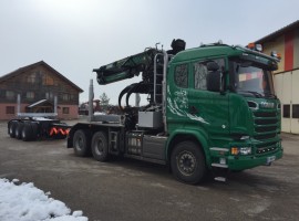 Aufbau fur dreiachs-Langholznachläufer mit Rohrdeichsellenkung Scania 6x4 + Krane Epsilon S300L98 + AR5650