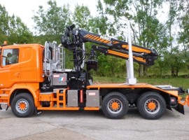 Aufbau fur Zweiachs-Langholznachläufer mit Rohrdeichsellenkung Scania 6x4 + Krane Tajfun-Liv 300K99 + AR2630
