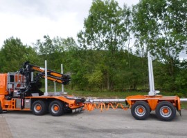 Aufbau fur Zweiachs-Langholznachläufer mit Rohrdeichsellenkung Scania 6x4 + Krane Tajfun-Liv 300K99 + AR2630