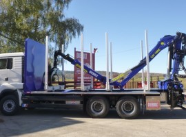 Aufbau mit Dreiaachs-Pritscheanhänger Man 6x4 + Krane Tajfun-Liv L190Z96 + R31700