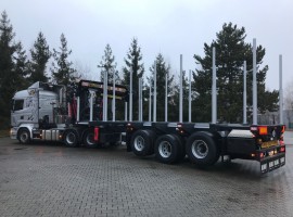 Dreiachs-Teleskopsattelauflieger mit Kran auf Schwanenhals Scania 6x4 + Krane DIEBOLT D40-91