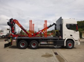 Forestry equipment with 3 axles platform trailer Scania 6x4 + crane Tajfun-Liv L190Z96 + R31700