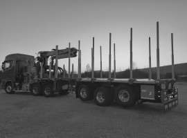 3 axles extendable semi-trailer with crane on goose-neck Scania 6x4 + crane Tajfun-Liv 320K87 + 3 axles extendable semi-trailer