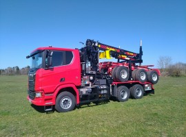 Aufbau fur Dreiachs-Langholznachläufer Scania 6x4 + Krane Tajfun-Liv 320K87 + AR5670