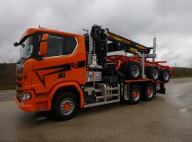 Aufbau fur Dreiachs-Langholznachläufer Scania 6x4 + Krane Tajfun-Liv 320K87 + AR5670