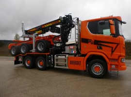 Aufbau fur Dreiachs-Langholznachläufer Scania 6x4 + Krane Tajfun-Liv 320K87 + AR5670