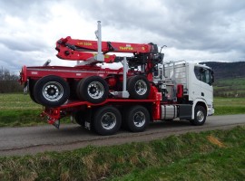 Aufbau fur Dreiachs-Langholznachläufer Scania 6x4 + Krane Tajfun-Liv 320K87 + AR5670