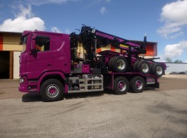 Aufbau fur Dreiachs-Langholznachläufer Scania 6x4 + Krane Tajfun-Liv 320K87 + AR5670