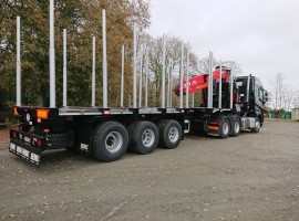 Hydraulic equipment and 3 axles extendable semi-trailer with crane on goose-neck Volvo 6x4 + crane DIEBOLT D28-91 + 3 axles extendable semi-trailer