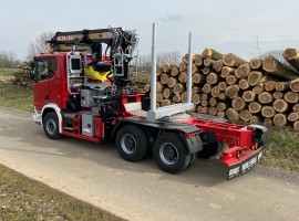 Forestry equipment for 3 axles forestry dolly with drawbar. Scania 6x4 + crane D28.81 + AR5650